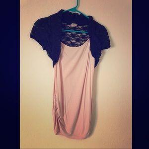 Black lace shoulder pink Tunic